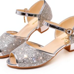 Girls Sparkle Heels Glitter Sandals Low Heel Dress Shoes-0