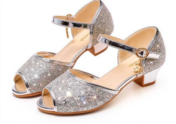 Girls Sparkle Heels Glitter Sandals Low Heel Dress Shoes-0