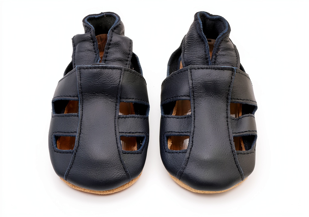 Dotty Fish Leather Baby Shoes being worn by toddler walking on hardwood floor