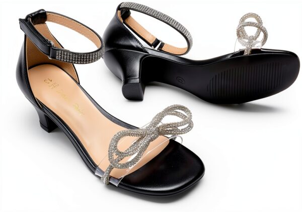 DREAM PAIRS Girls Sandals Square Toe Rhinestone Bow Kitten-5