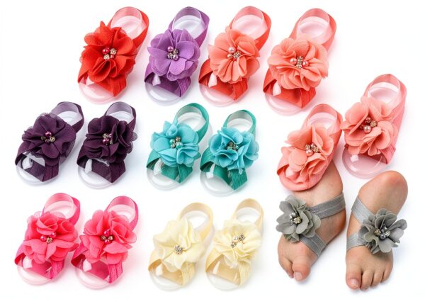 Barefoot53 Baby Girls Sandals Chiffon Flowers One Size-0