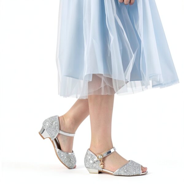 Girls Sparkle Heels Glitter Sandals Low Heel Dress Shoes-6