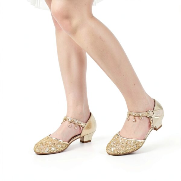 Princess Glitter Shoes Girls Velcro Sandals Sparkly Heel-1