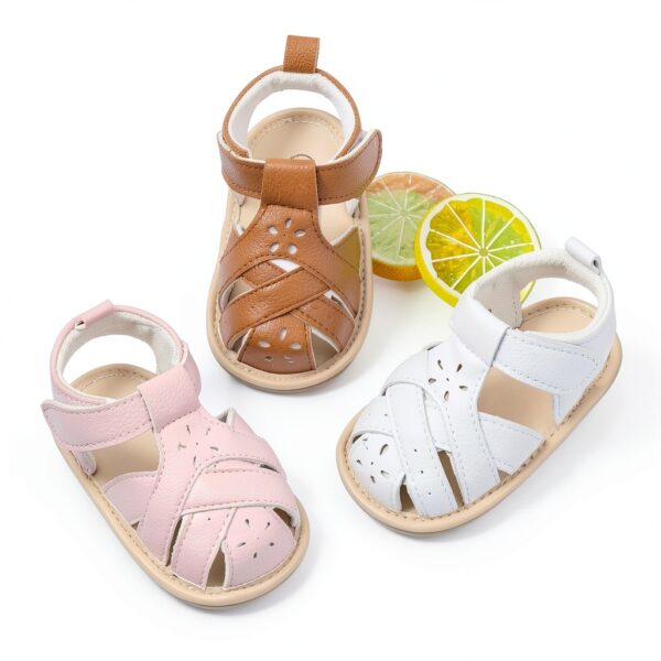 Baby Sandals Soft Leather Hook Loop Non Skid Sole Infant-1
