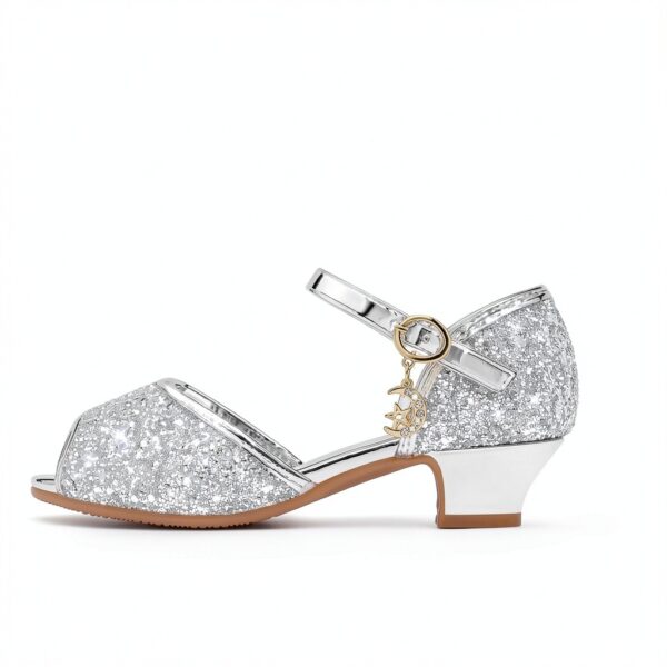 Girls Sparkle Heels Glitter Sandals Low Heel Dress Shoes-2