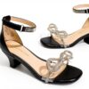 DREAM PAIRS Girls Sandals Square Toe Rhinestone Bow Kitten-4