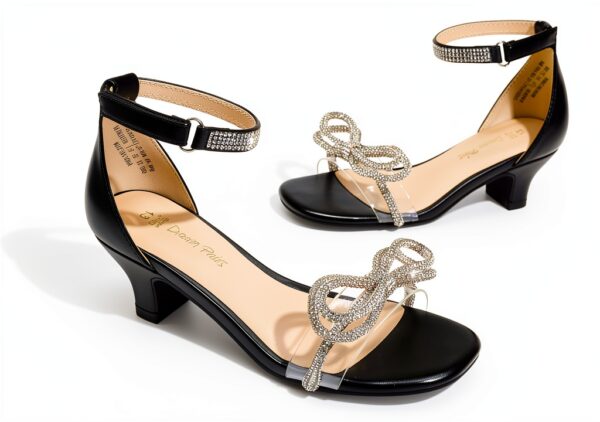 DREAM PAIRS Girls Sandals Square Toe Rhinestone Bow Kitten-4