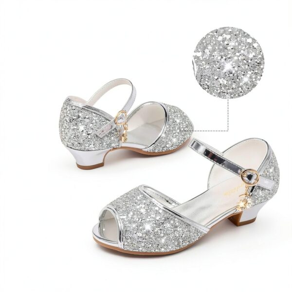 Girls Sparkle Heels Glitter Sandals Low Heel Dress Shoes-3