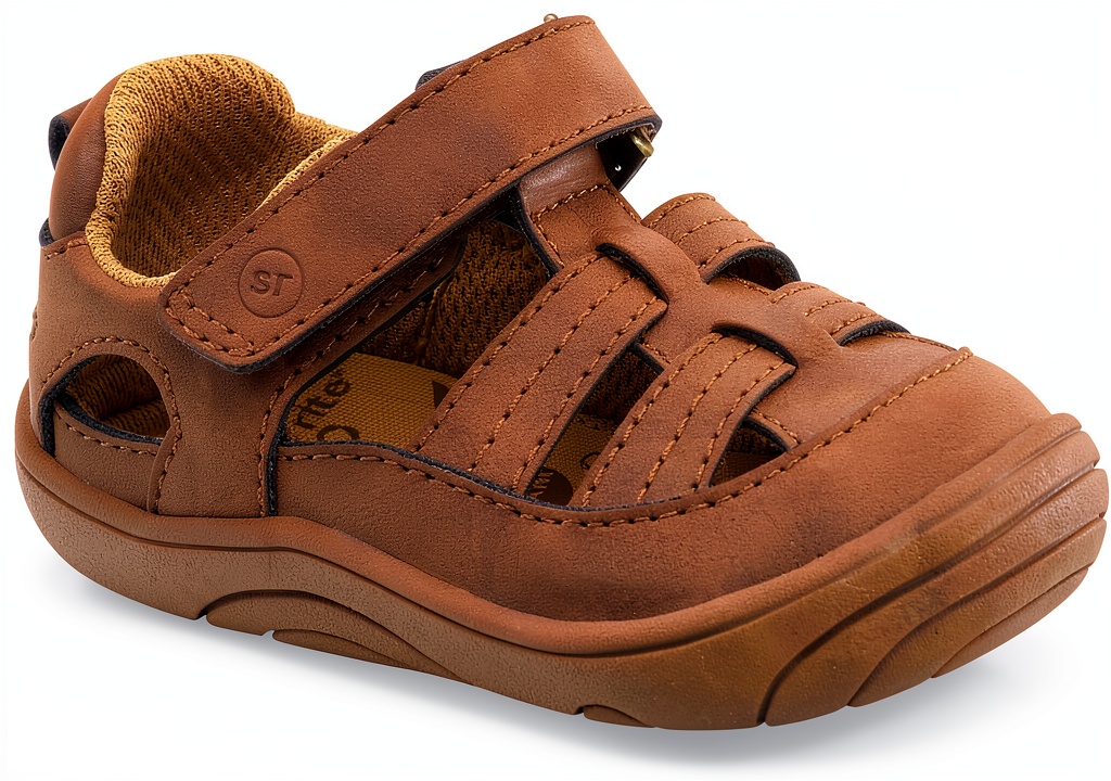 Stride Rite 360 baby sandals showing memory foam footbed and hook-and-loop closure