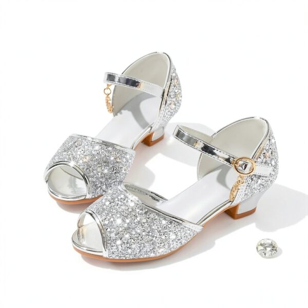Girls Sparkle Heels Glitter Sandals Low Heel Dress Shoes-5