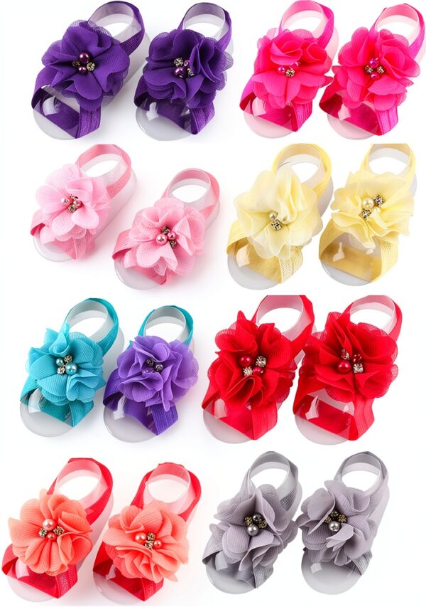 Barefoot53 Baby Girls Sandals Chiffon Flowers One Size-5