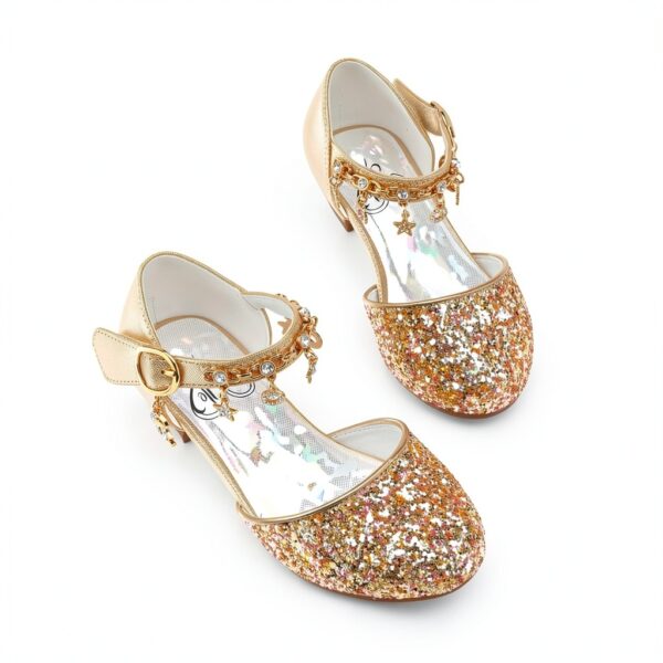Princess Glitter Shoes Girls Velcro Sandals Sparkly Heel-5