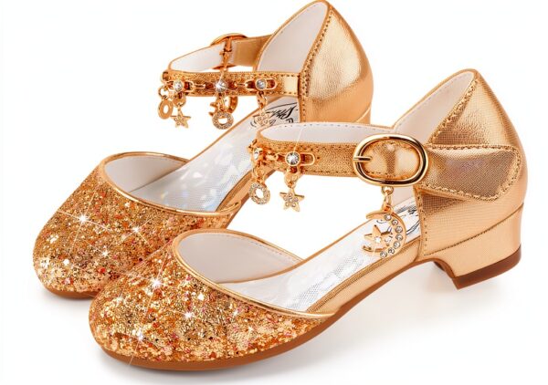 Princess Glitter Shoes Girls Velcro Sandals Sparkly Heel-0