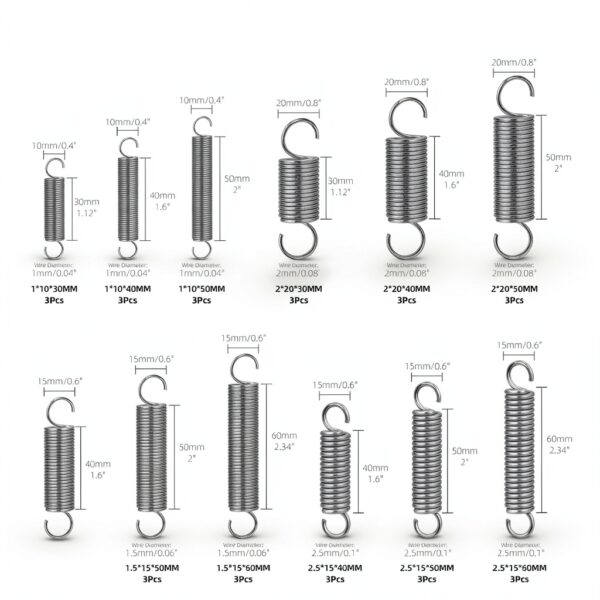 Glarks 36pcs Stainless Steel Extension Springs with Opening Hook Sets 12 Sizes Small Spring Tension Spring Wire Assortment for Machinery Construction Industrial-2