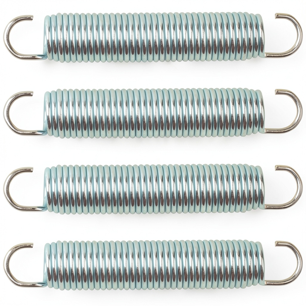 Installing 5-1/2 Inch 9625 Mechanical Extension Springs with Hook Ends, Rocking Horse Springs, Rocking Horse Spring Loaded, for Appliances, Automotive, Marine Vessels, Toys, Tools, Machinery, 4 Pack on a wooden desk